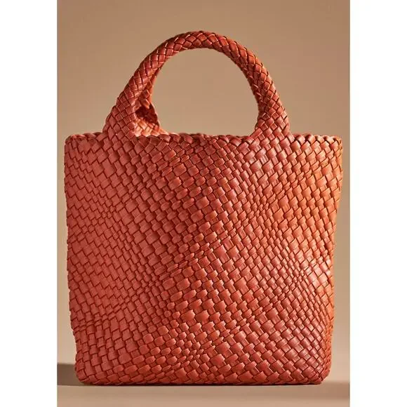 Anthropologie orange Woven Faux Leather Tote - Picture 1 of 7